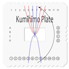 Top-down view of Kumihimo plate with cord